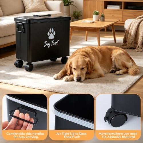Metal Dog Food Storage Container With Lid 13lb, Black Airtight Dog food Bin - Image 3