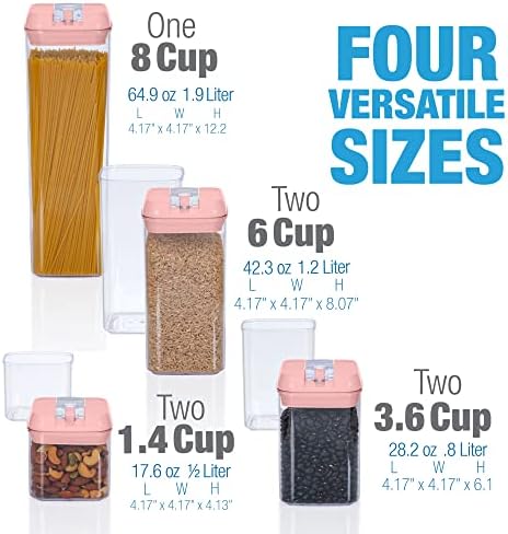 Set of 7 Airtight Food Storage Containers - Pantry Organizer Bins, BPA Free Plastic Containers plus Dry Erase Marker and Labels, Pink - Image 5