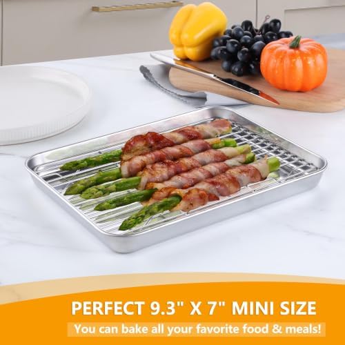 Homikit 9x7 Inches Mini Stainless Steel Baking Sheet with Cooling Rack Set - Image 4