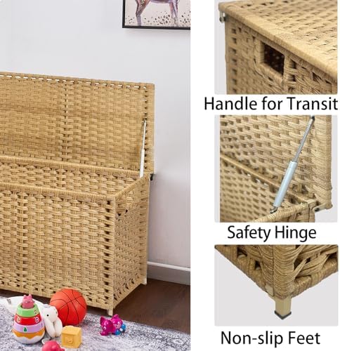 Wicker Storage Trunk, Large Storage Basket with Lid,Rural Natural - Image 6