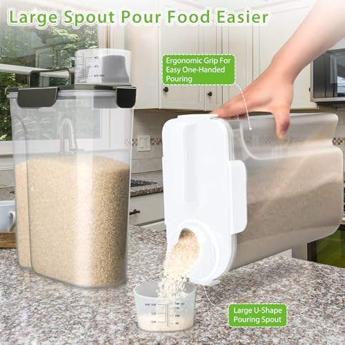 Viretec Rice Storage Container, 5 to 10lb Dry Food Airtight Dispenser, Pet Dog Cat Food Canister, BPA Free Clear Plastic Kitchen and Pantry Organization Bin for Oatmeal, Cereal, Pasta, Flour White - Image 3