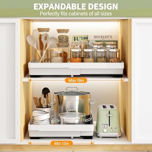 DOMNIU Pull Out Cabinet Organizers Expandable,White,20.8"Depth,2 Pack - Image 2