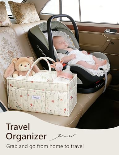 Quilted Floral Diaper Caddy Organizer, Nursery Storage Basket with Dividers - Image 5