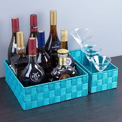 Posprica Woven Storage Baskets for Organizing, Small Black Baskets Cube Bin Container Tote Organizer Divider for Drawer, Closet, Shelf, Dresser, Set of 4(Aqua) - Image 5