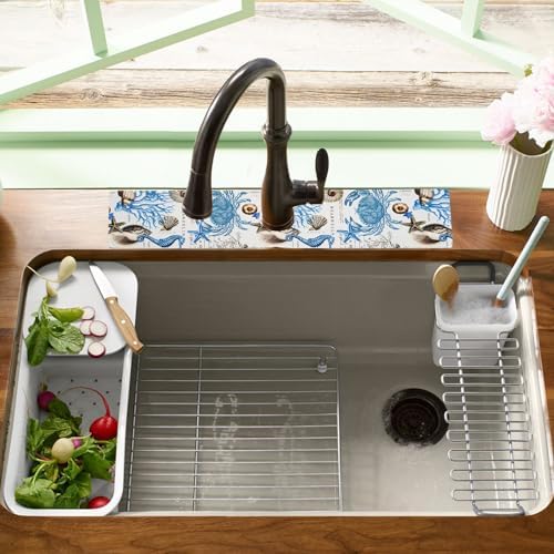 Sink Faucet Absorbing Mat, 2 Pack Drying Mat Around Faucet Sink Splash Guard Behind Faucet Sinkmat For Kitchen Bathroom Island Rv 24 * 5.5 Inch (60 * 14 cm) - Image 2
