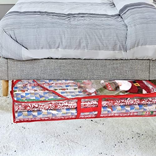 ProPik Wrapping Paper Storage Containers | Gift Wrap Organizer Under Bed | 41”x14”x6” | Box Holds 18-24 Rolls Up to 40” Long | Holder with Pockets for Ribbon, Bows and Accessories (2 Pack - Red) - Image 4