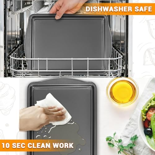 Baking Pan Set of 3 - Carbon Steel Baking Sheets Set, 13/15/17 Inch, Nonstick Cookie Sheets for Baking, Rust & Warp Resistant & Stackable, Nontoxic & Heavy Duty & Easy Clean - Image 3