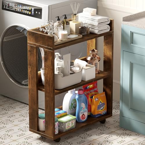 ALISENED 3-Tier Small Bookshelf with Wheels, Bedside Cart Library Cart - Image 6