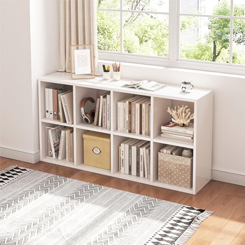 NELYE 8 Cube Organizer Bookcase White Open Shelf by NELYE