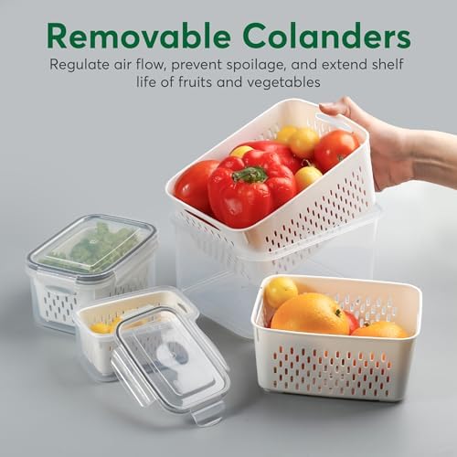 5 Set Fruit Storage Containers for Fridge with Colander, Produce & Veggie - Image 4