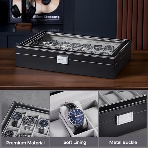 ProCase Watch Box for Men, 24 Slot Display Case with Real Glass Lid - Image 6