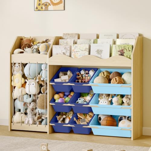 EXPERLAM Kids Toy Organizer, Scalloped Shelf, Plush Holder, 12 Blue Bins by EXPERLAM
