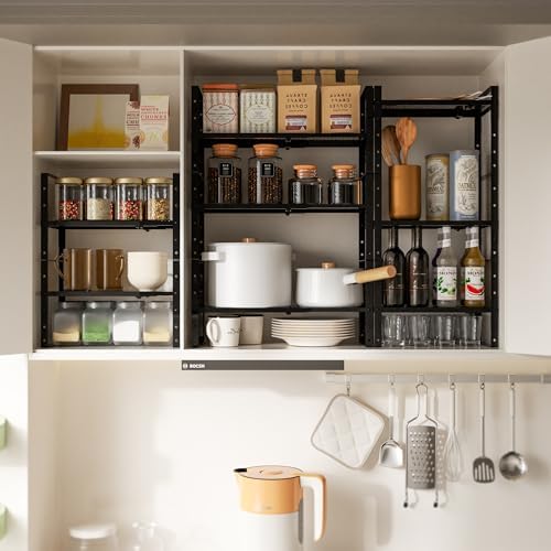 Multi-Functional Metal Shoe Rack,Expandable Adjustable Stackable Kitchen Organizer,Metal Shelf risers for cabinets, Kitchens and Closet, Bathroom(3Packs/Black/Large) - Image 2