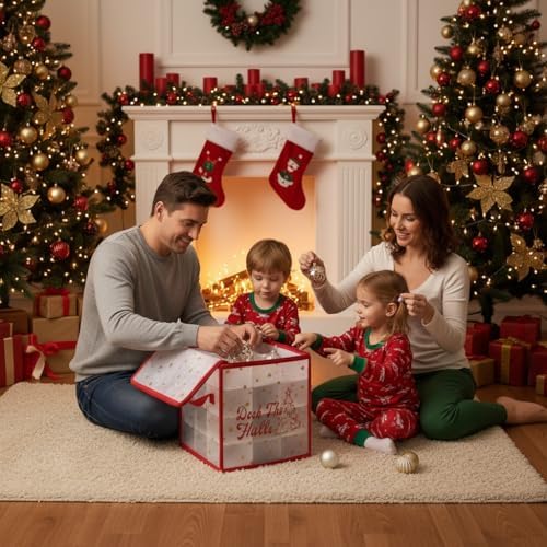 2-Pack Christmas Ornament Organizer Box with Adjustable Dividers for 64 Balls - Frosted Holiday Decor Storage Container, Space-Saving Plastic Christmas Ornaments Protection - Image 6