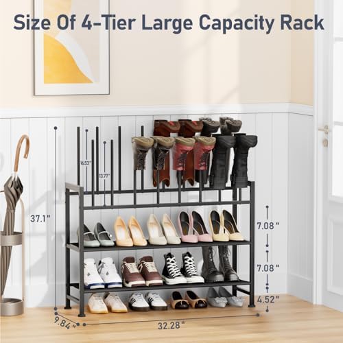 DIMJ Boot Rack 4-Tier - Black Metal Boot Storage Rack for Tall Boots Organizer Tall Boots, Multiuse Shoe Rack for Boots, Sneakers, High-Heel, Entryway, Fit for 8 Pairs, Black - Image 2