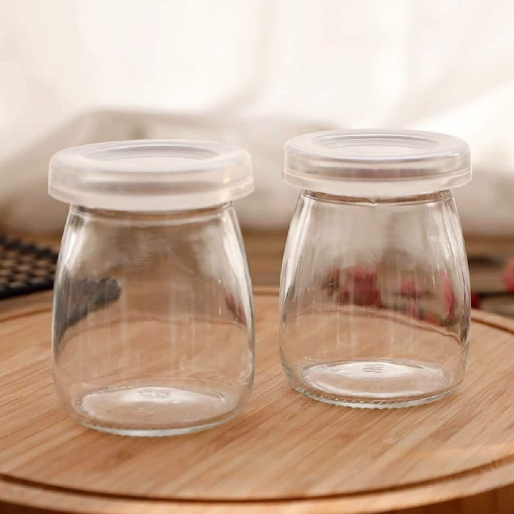 6 Pcs Yogurt Pudding Jars Bottles With Plastic Lids Ideal for Jam, Honey, Wedding Favors, Shower Favors, Baby Foods (7 oz (200ml))