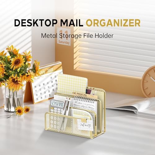 Mail Organizer Countertop for Desk, Mail File Holder with 3-Slot, Gold - Image 2