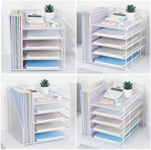 LEKETREE Desk Organizers and Accessories, 5-Tier Paper Letter Tray Organizer with File Holder, Desktop Organizer for Office Supplies (White) - Image 6