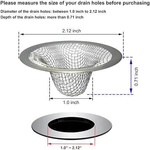 1.0" Small Drain Strainer, Sink Drain Hair Catcher, Bathroom Sink Drain Strainer, 2PCS Drain Mesh Baskets for Laundry, Mop Pool, Utility, Slop, RV Sink, Stainless Steel Drain Filter - Image 2