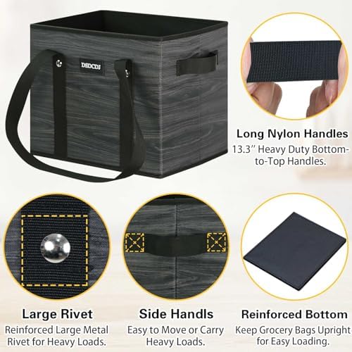 Reusable Grocery Bags - Heavy Duty Reusable Shopping Bags with Hard Bottom & Long Handles, Foldable Large Utility Tote Bag with Box Shape to Stand Up - for Kitchen, Picnic, 3 Pack, Grey - Image 6