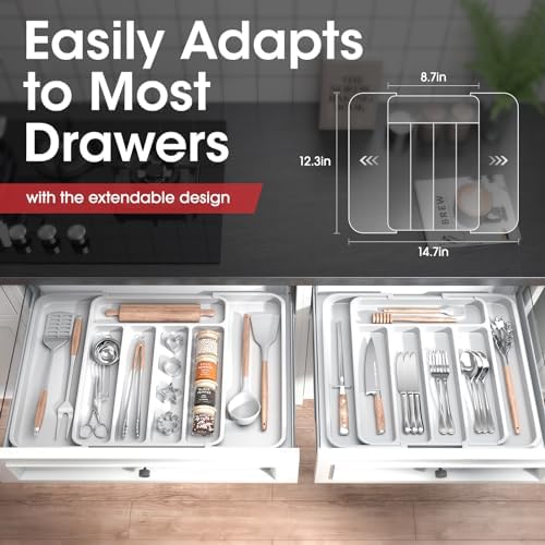 Aujen Silverware Drawer Organizer, Adjustable Utensil Cutlery Tray - Image 5