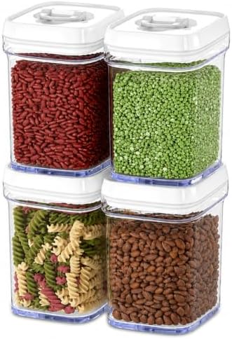 DWËLLZA KITCHEN Airtight Food Storage Containers for Pantry With White Lids 1L - 4 Pack - Clear Plastic Air Tight Kitchen Containers Pantry Organization and Storage BPA-Free Keeps Food Fresh & Dry by DW%C3%8BLLZAKITCHEN