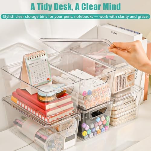 6 Pack Small Clear Storage Bins with Lids, Plastic Arts and Craft Storage Containers, Stackable Clear Plastic Craft Storage Bins with Handles for Classroom Storage Organization,Kitchen, Fridge, Office - Image 5