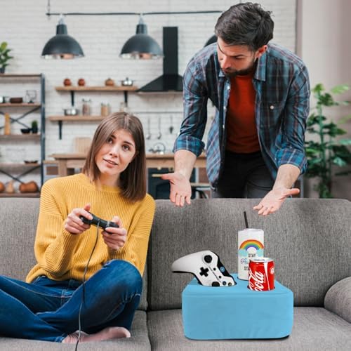 Couch Cup Holder Pillow Tray & Caddy - for Sofa, Bed, Car, Man Cave | Keep Drinks at Hand & Spill-Proof Accessories for New Parents, Camping, Park, Boat, Beach - Blue - Image 2