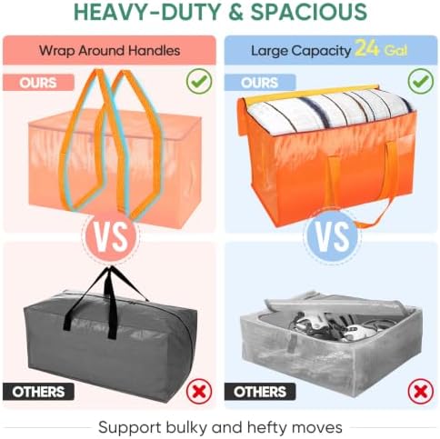 BALEINE 6-Pack Oversized Moving Bags with Reinforced Handles, Heavy-Duty Storage Tote for Clothes, Moving Supplies (Orange, 6-Pack) - Image 3