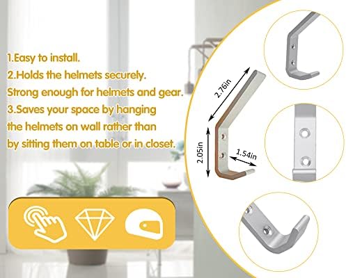 6 Set Motorcycle Helmet Holder Hook, Metal Wall Mount Helmet Hanging Rack - Image 2