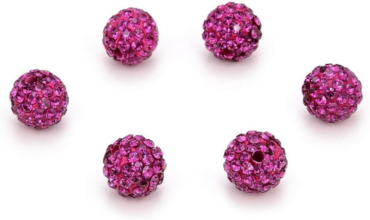 100pcs Adabele Grade A Suncatcher Crystal Rhinestone Pave Loose Beads 10mm Fuchsia Pink Polymer Clay Disco Ball Spacers Compatible with Shamballa All Craft Jewelry Making DB10-22