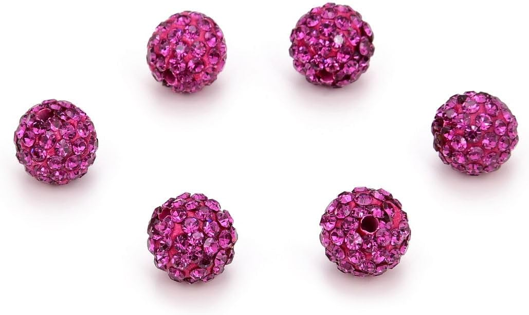 25pcs Adabele Grade A Suncatcher Crystal Rhinestone Pave Loose Beads 8mm Fuchsia Pink Polymer Clay Disco Ball Spacers Compatible with Shamballa All Craft Jewelry Making DB8-22