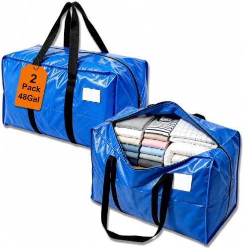 48 GAL Heavy Duty Moving Bags Blue 2 Pack - Backpack Straps & Handles, Large Zipper Storage Bags for Clothes, Water-Resistant College Dorm & Moving Essentials by JVLJVL