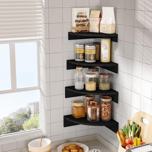 Alsonerbay Wood Corner Floating Shelves Wall Mount 4-Pack, Black - Image 4