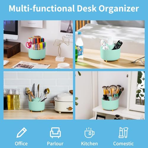 Marbrasse Desk Organizer, 360-Degree Rotating Pen Holder, Desk Organizers and Accessories with 5 Compartments Pencil Holder, Art Supply Storage Box Caddy for Office, Home (Mint Green) - Image 2