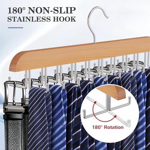 Tie Rack Hanger for Closet,1 Belt Organizer for Men with 20 Foldable Hooks - Image 3