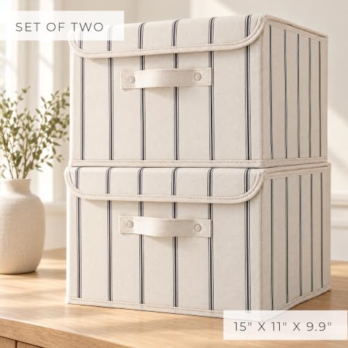 Decorative Linen Storage Boxes with Lids - Spacious Set of 2 Organizer Bins - Image 4