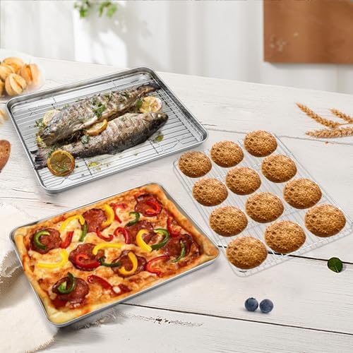 P&P CHEF 16 Inch Baking Sheet with Rack Set, Pans with Flat Racks - Image 6