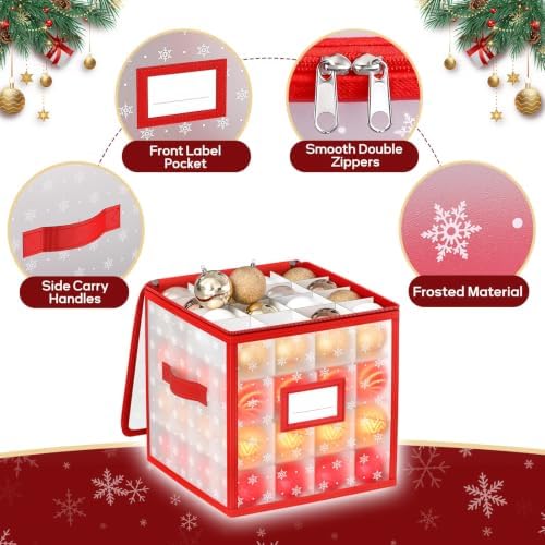Christmas Ornament Storage Box, 64 Ball Container with Adjustable Dividers - Image 3