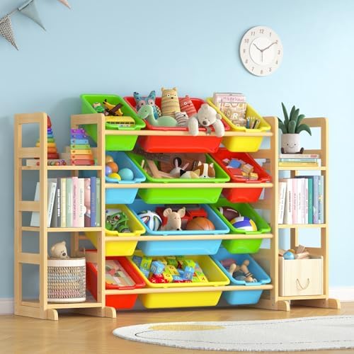 Large Toy Storage Organizer Kids Toy Organizer and Bookshelf Combo with 12 Bins and 6 Shelves Toy Organization Box Toy Shelf for Playroom, Bedroom, Nursery by Ratulie