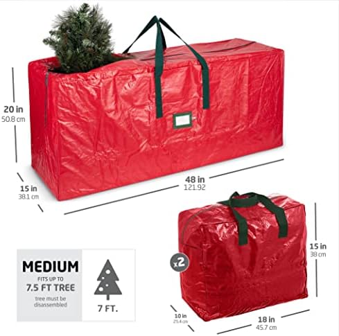 ZOBER Christmas Tree Storage Bag - With 2 Ornaments Accessories/Garland Bags - Fits 7.5 Ft Trees - Plastic, Waterproof Christmas Tree Bag For Storage Box For Xmas - Strong, Durable Handles - Red - Image 6