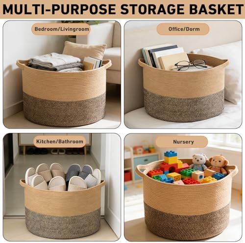 115L Extra Large Blanket Basket,Woven Laundry Basket-Jute&Black - Image 6