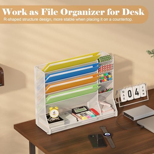 Jakyitvi Adjustable 5 Tiers Wall File Organizer Metal Hanging Holder White - Image 3