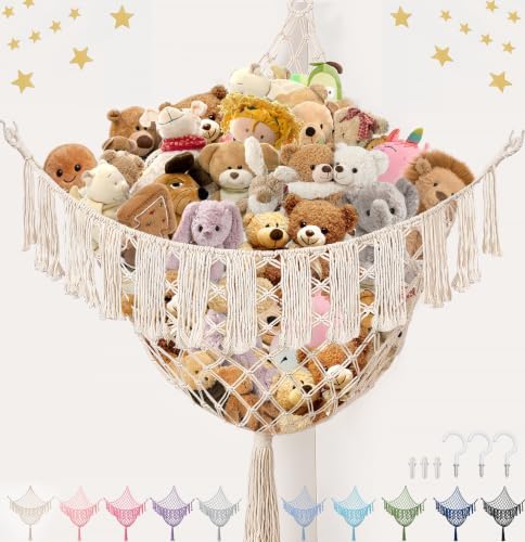 Lare Stuffed Animal Storage Hammock Corner Net - 55" W x 55" H(Cream) by PrimZootyDesign