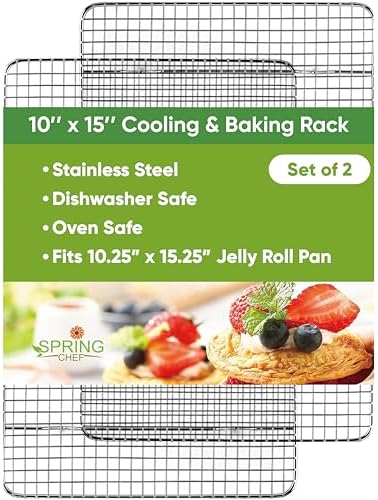 Spring Chef 10" x 15" Stainless Steel Cooling Rack for Baking, Set of 2 by SpringChef