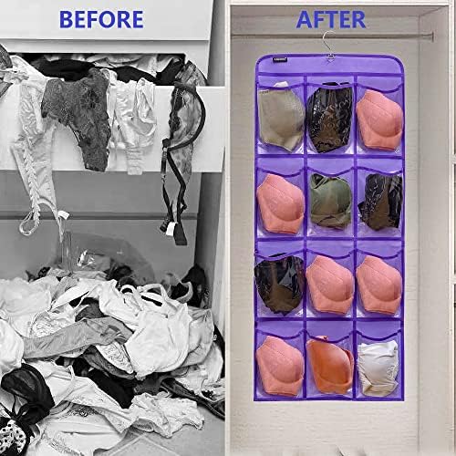 Dual Sided Hanging Shoe Organizer for Closet with Rotating Hanger Hanging Shoe Rack Holder with 24 Large Pockets (Purple-Clear Pockets) - Image 4