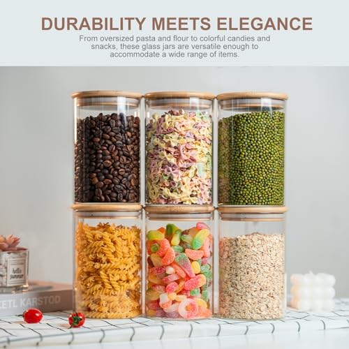 Liuruiyu Glass Food Storage Jars 6-Pack 37oz - 4x6 in-Clear Glass Food Canisters with Bamboo Lid Airtight For Serving Tea, Coffee, Flour, Sugar, Candy, Cookie, Spice and More (Circular) - Image 5