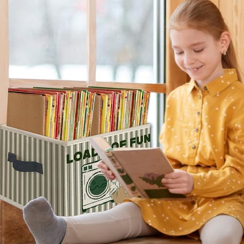 Funny Laundry Basket Foldable Storage Bins Box with Handles, Loads of Fun Retro Green Striped Collapsible Toys Books Clothes Organizer Basket for Bathroom Laundry Room Washroom - Image 5