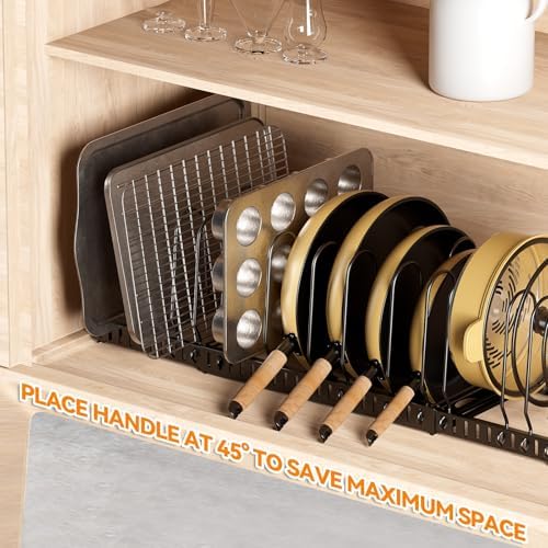 Pot and Pan Organizer Rack for Cabinet, 3 Expandable Pot Lid Organizer Holder with 12 Adjustable Compartment for Kitchen Cutting Board, Pan Lid, Cabinet Cookware Baking - Image 6