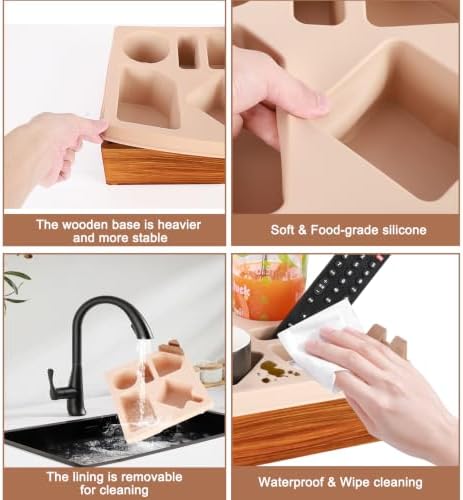 Couch Cup Holder Tray, Silicone Wooden Couch Caddy with Cup Holder for Snacks, Drinks, Remotes, Waterproof Cup Holder for Couch, Organizer, Couch Drink Holder - Image 5